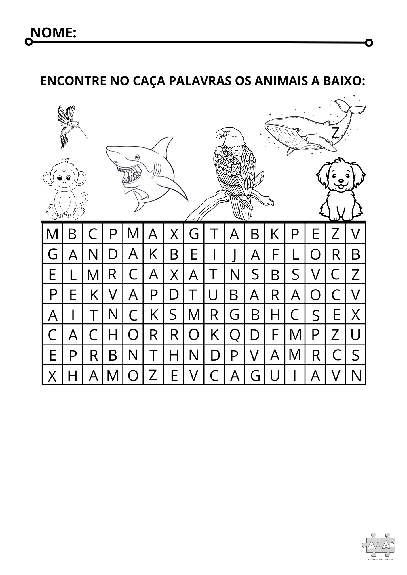 Caça palavras dos animais